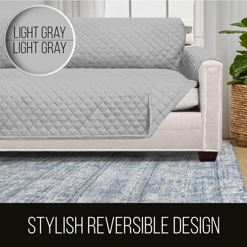 Sofa Shield Chaise Slip Cover with Patented Strap, Cushion Protector, US Designed Reversible Stain and Dog Tear Resistant Slipcover, 102x34 inch Seat, Washable Covers for Dogs Pets, Light Gray - Image 4
